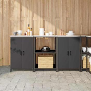 ARDEBO.de - Küchenlager-Set mit Regal mit Speicher mit Tür 3 pcs Schwarz 180 x 50 x 92 cm