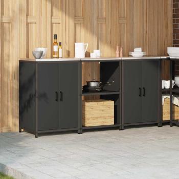 Küchenlager-Set mit Regal mit Speicher mit Tür 3 pcs Schwarz 180 x 50 x 92 cm