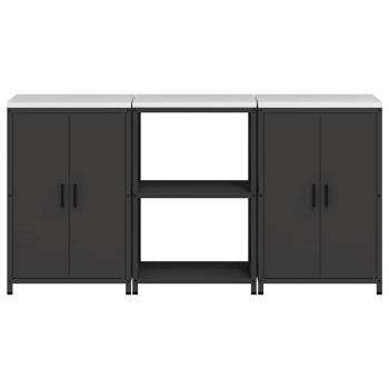 Küchenlager-Set mit Regal mit Speicher mit Tür 3 pcs Schwarz 180 x 50 x 92 cm