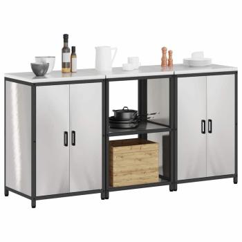 Küchenlager-Set 3 pcs Silber 180 x 50 x 92 cm Edelstahl