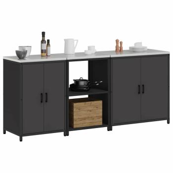 Küchenaufbewahrungsset mit Regal Sonstiges 3 pcs Schwarz 210 x 50 x 92 cm