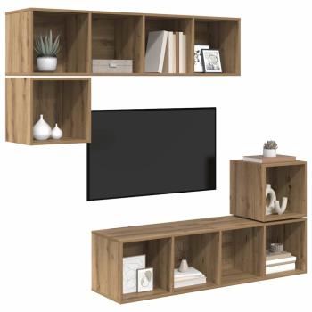 TV-Schrank-Set 4 pcs Eiche handwerklich 37 x 37 x 142,5 cm