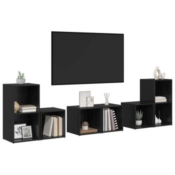 TV-Schrank Set mit Regal mit Speicher 6 pcs Schwarze Eiche Holzwerkstoff