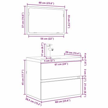 Badezimmermöbel Set 3 pcs Eiche handwerklich 60 x 38.5 x 45 cm