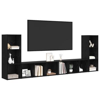 TV-Schränk mit Regal mit Speicher 4 pcs Schwarz Eiche 37 x 35 x 107,5 cm
