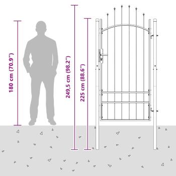 Gartentor mit Schloss Grau 200 x 100 cm 100 x 200 cm Stahl