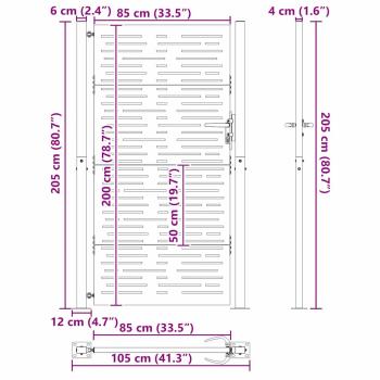 Gartentor Schwarz 105 x 200 cm Pulverbeschichteter Stahl