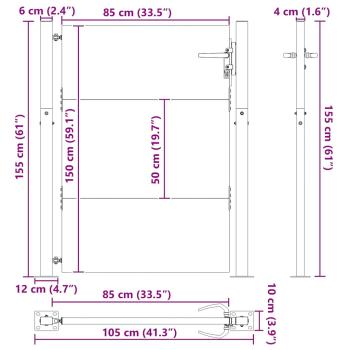 Gartentor Schwarz 105 x 150 cm Pulverbeschichteter Stahl
