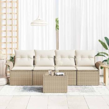 5-teilige Garten Sofa Garnitur mit Kissen Beige Poly Rattan