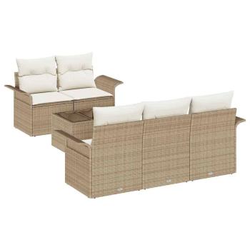 6-teiliges Garten-Sofa-Set mit Kissen Beige Poly Rattan