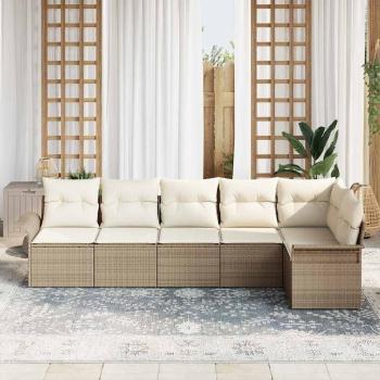 ARDEBO.de - 6-teilige Garten Sofa Set mit Kissen Beige Poly Rattan
