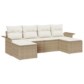 6-teiliges Garten Sofa Set mit Kissen Beige Poly Rattan