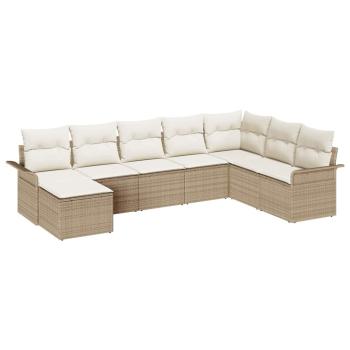 8-tlg. Garten-Sofagarnitur mit Kissen Beige Poly Rattan
