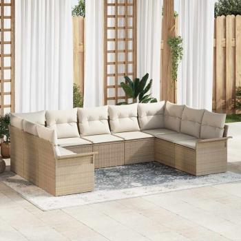 ARDEBO.de - 9-teiliges Garten Sofa Set mit Kissen in Beige aus Poly Rattan