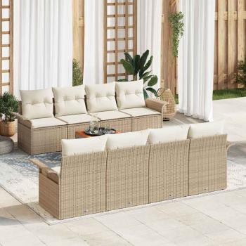ARDEBO.de - 9-teiliges Garten Sofa Set mit Kissen Beige Poly Rattan Akazie