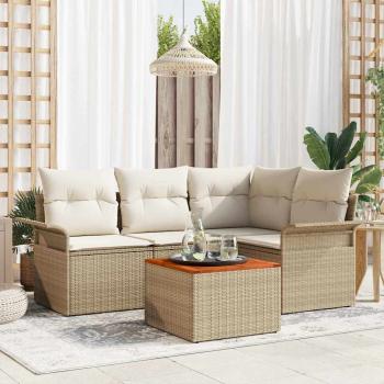 ARDEBO.de - 5-teiliges Garten-Sofa-Set mit Kissen, Beige, Poly-Rattan, Akazie