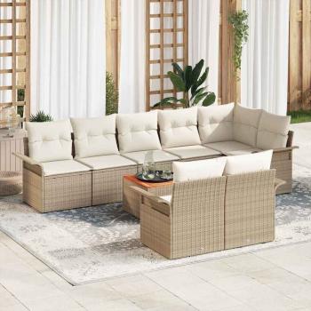 ARDEBO.de - 9-tlg. Garten-Sofagarnitur mit Kissen Beige Poly Rattan Akazie