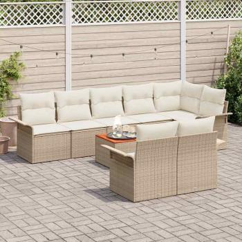 9-tlg. Garten-Sofagarnitur mit Kissen Beige Poly Rattan Akazie