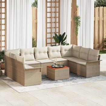 ARDEBO.de - 10-teiliges Garten Sofa Set mit Kissen Beige Poly Rattan Akazie