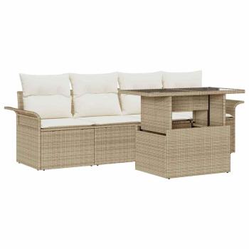5-teiliges Garten-Sofa-Set mit Kissen in beige Poly-Rattan