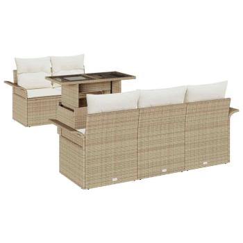 6-tlg. Garten-Sofagarnitur mit Kissen Beige Poly Rattan