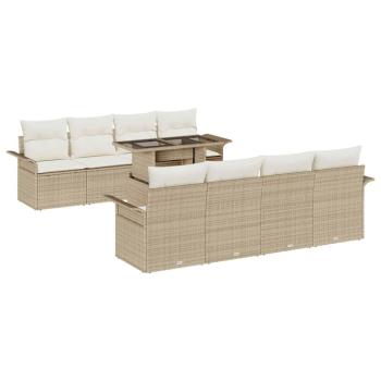 9-teiliges Garten-Sofa-Set mit Kissen Beige Poly Rattan