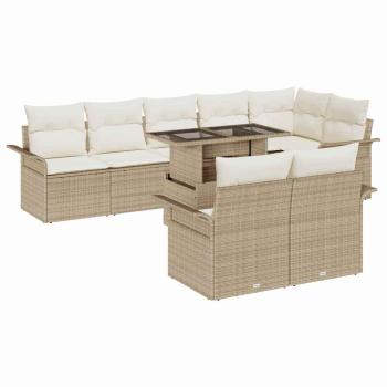 ARDEBO.de - 9 teilige Garten-Sofagarnitur mit Kissen Beige Poly Rattan
