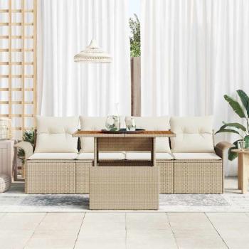 5-teiliges Garten Sofa Set mit Kissen Beige Poly Rattan