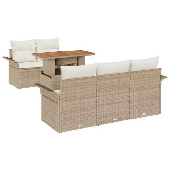 6-teiliges Garten Sofa Set mit Kissen Beige Poly Rattan