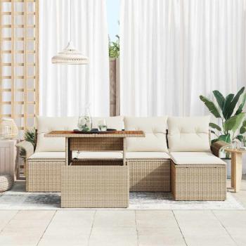 6-tlg. Garten-Sofagarnitur mit Kissen Beige Poly Rattan