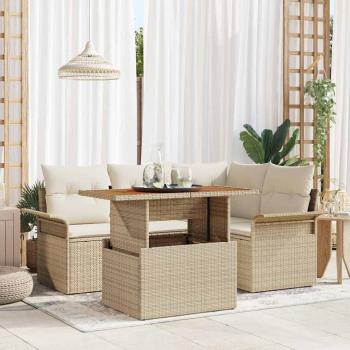 ARDEBO.de - 5-teiliges Garten-Sofa-Set mit Kissen Beige Poly-Rattan