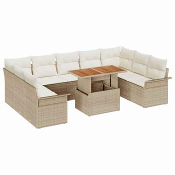 10-tlg. Garten-Sofagarnitur mit Kissen Beige Poly Rattan