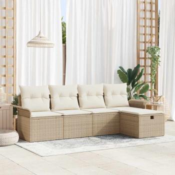 ARDEBO.de - 5-teiliges Garten Sofa Set mit Kissen Beige Poly Rattan