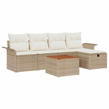 6-teiliges Garten-Sofa-Set mit Kissen Beige Poly Rattan