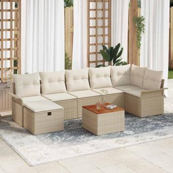 ARDEBO.de - 8-teiliges Garten-Sofa-Set mit Kissen beige Poly-Rattan