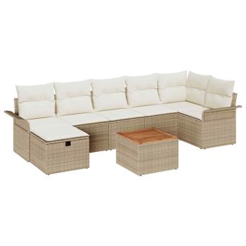 8-teiliges Garten-Sofa-Set mit Kissen beige Poly-Rattan
