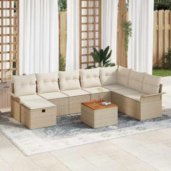 ARDEBO.de - 9-teiliges Garten Sofa Set mit Kissen aus Beige Poly Rattan