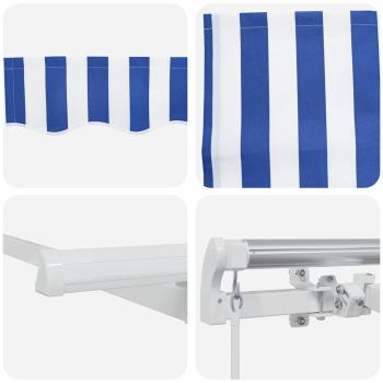 Einziehbare Markise Blau und weiß 6 x 3 m Stoff und Metall