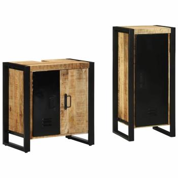 ARDEBO.de - Badezimmermöbel Set mit Regal 2 pcs Braun Massives Mango-Holz