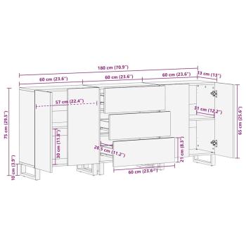 Badezimmermöbel Set mit Schubladen mit Regal mit Speicher mit Tür 3 pcs Weiß 180 x 33 x 75 cm