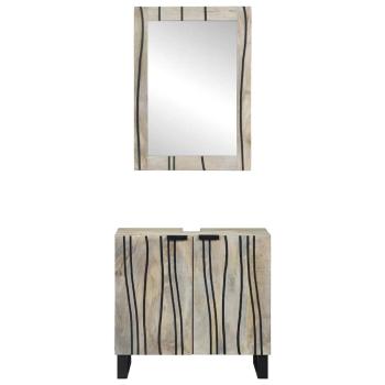 Badezimmermöbel Set mit Regal mit Speicher mit Tür mit Spiegel 2 pcs Weiß 62 x 33 x 58 cm