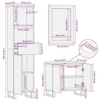 Badezimmermöbel Set 3 pcs Nussbaum braun 38 x 33 x 160 cm