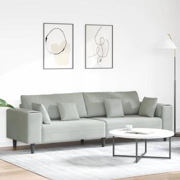 ARDEBO.de - Samt Sofa mit Kissen mit Kissen Hellgrau 208 cm Samt