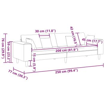 Samt Sofa mit Kissen mit Kissen Hellgrau 208 cm Samt