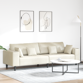 Samt Sofa mit Kissen mit Kissen Cremefarben 208 cm Samt