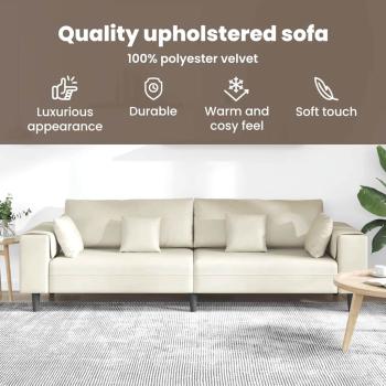 Samt Sofa mit Kissen mit Kissen Cremefarben 208 cm Samt