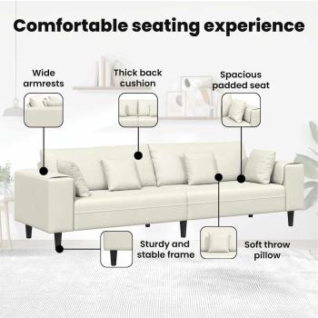 Samt Sofa mit Kissen mit Kissen Cremefarben 208 cm Samt