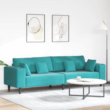 ARDEBO.de - Samt Sofa mit Kissen mit Kissen Türkis 208 cm Samt