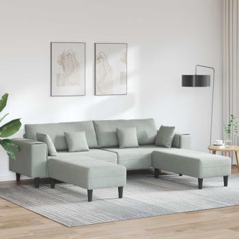 ARDEBO.de - Samt Sofa mit Kissen mit Kissen 3 pcs Hellgrau 208 cm Samt