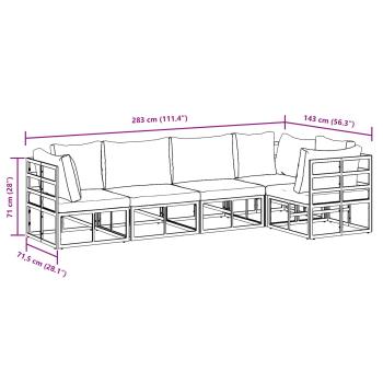 Gartensofa-set mit Kissen 5 pcs Schwarz Aluminium